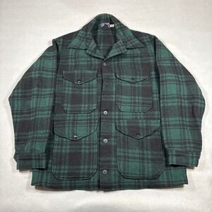 Vintage Pendleton Wool Mackinaw Cruiser Jacket Large Green Plaid Field Coat Mens